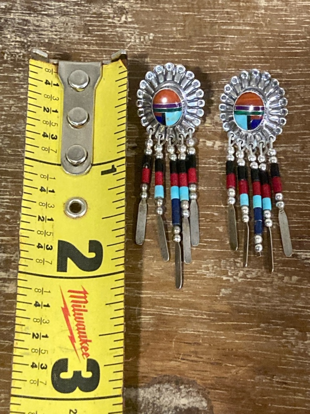 Southwestern Style Inlay Earrings QT Sterling Silver Quoc - Picture 2 of 12